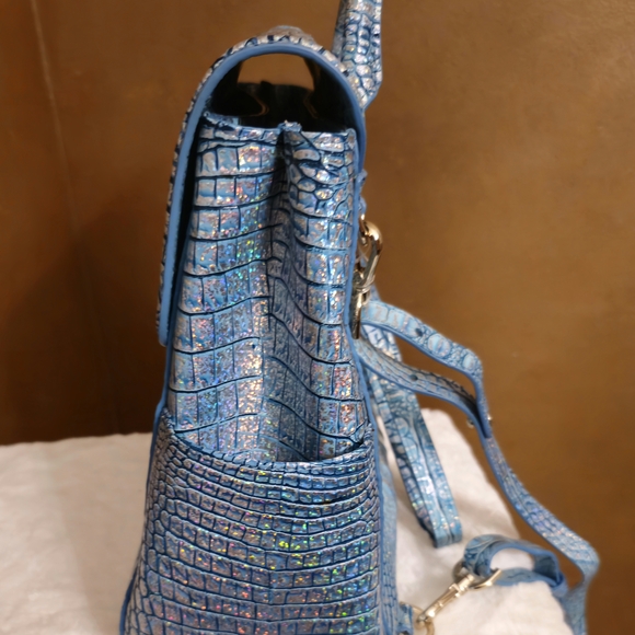 Iridescent Blue Crocodile-Embossed Backpack - Picture 8 of 11